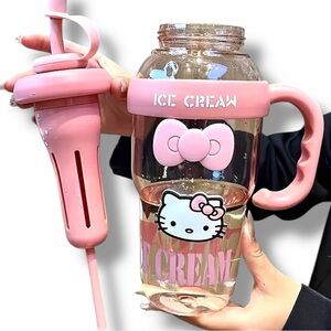 NWT Hello Kitty Pink Tumbler Ice Bottle w/ Handle Straw Travel Water Bottle Gift